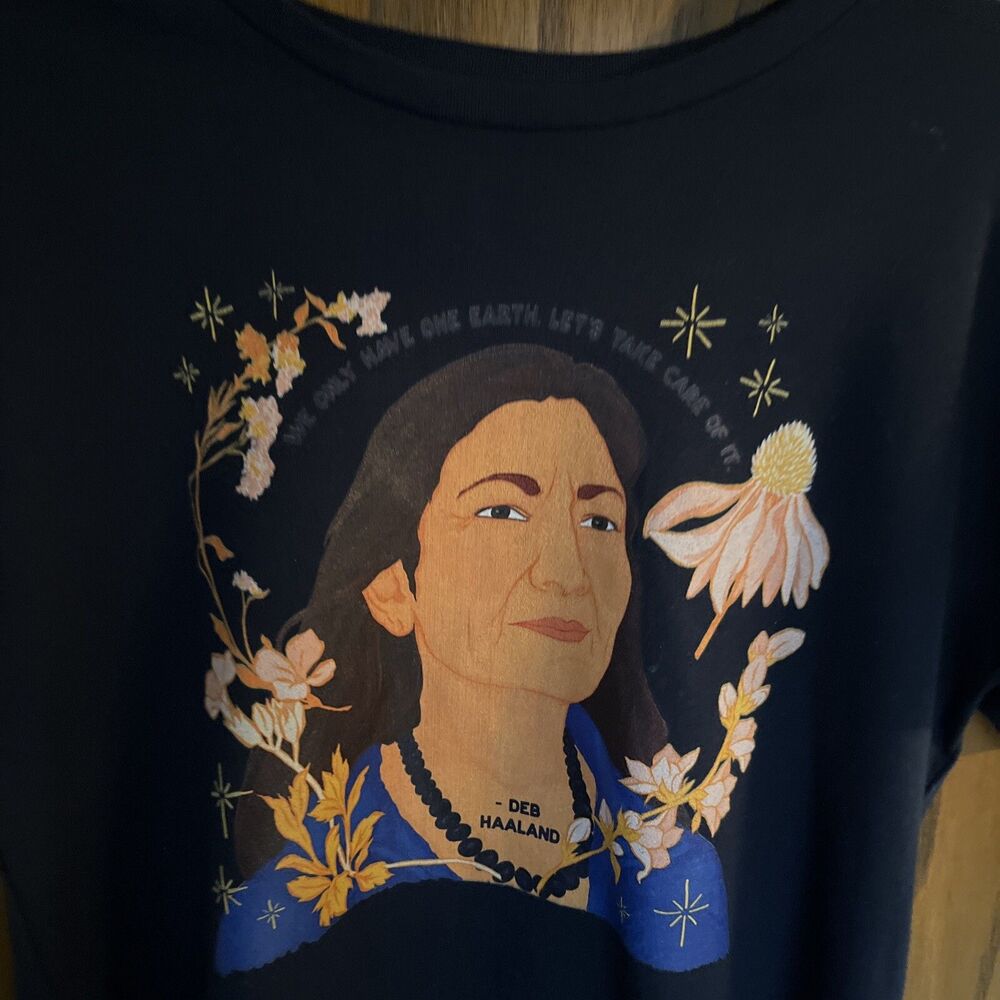 Next Level apparel Navy Blue Graphic T-shirt Size XL Deb Haaland Native American